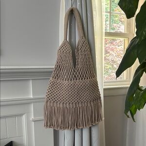 La Regale Tan Shoulder Bag with Macramé Design